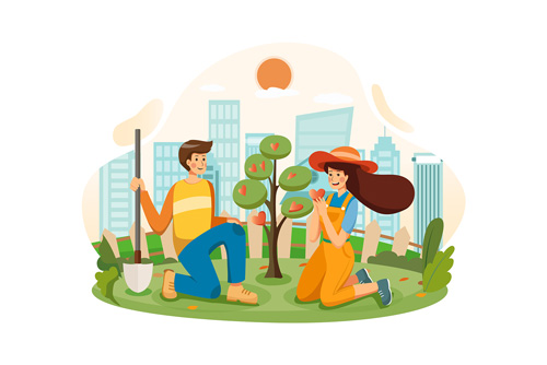 وکتور EPS لایه باز طرح گرافیکی و کارتونی مناسب روز ولنتاین شامل مرد و زن باغبان